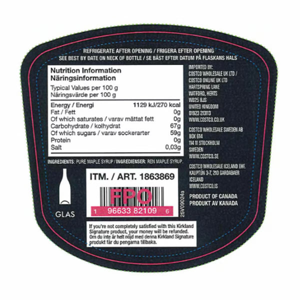 Kirkland Signature 100% Grade a Golden Maple Syrup, 740Ml