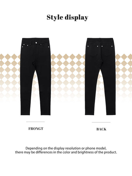 CY038 - Women's High-Waisted Stretch Street Style Solid Color Slim-Fit Fashion Metal Button Detail Casual Jeans