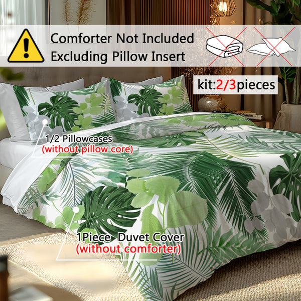 Monstera Green Bedding Set with Digital Printed Duvet Cover And Pillowcases