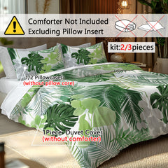Monstera Green Bedding Set with Digital Printed Duvet Cover And Pillowcases
