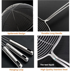 3pcs Kitchen Tools Stainless Steel Spider Strainer Set - for 15cm, 17cm, 19cm - Durable Metal Skimmers with Long Handles - Food-Safe Skimming Spoons for Frying, Pasta - with Hanging Loop
