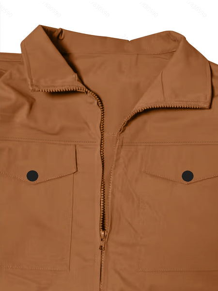 Men's Solid Color Cargo Jumpsuit with Full Zip, Long Sleeves and Front Pockets