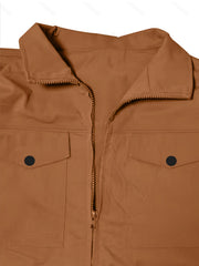 Men's Solid Color Cargo Jumpsuit with Full Zip, Long Sleeves and Front Pockets