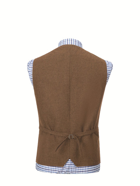 Men'S Vest Wool Blend Herringbone Vintage Men'S Fashion Vest, Groom Best Man Formal Wedding Party Casual Vest