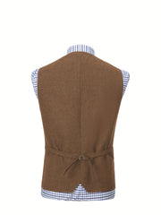 Men'S Vest Wool Blend Herringbone Vintage Men'S Fashion Vest, Groom Best Man Formal Wedding Party Casual Vest