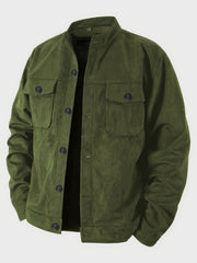 Men'S Casual Velvet Jacket with Pockets, Casual Long Sleeve Stand Collar Button-Up Coat