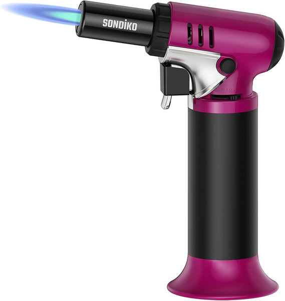 Sondiko Kitchen Blow Torch with Fuel Gauge S907, Refillable Soldering Torch Lighter with Safety Lock and Adjustable Flame for Desserts, Creme Brulee, Welding, Industrial (Butane Not Included)