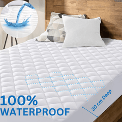 100% WATERPROOF QUILTED MATTRESS PROTECTOR with Deep Fitted Pocket Stretches Up to 30 Cm, Fully Bed Fitted Anti- Allergic | Non Noisy | Non-Plastic |Ultra Soft Deep & Breathable Mattress Protector All Sizes UK