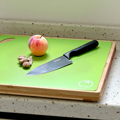 7 in 1 Large Bamboo Chopping Board Set with 6 Color-Coded Flexible Plastic Chopping Mats, Wooden Kitchen Cutting Boards with Food Icons, Non-Toxic & Dishwasher Safe