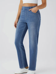 Women'S High-Waisted Multi-Pocket Straight Leg Washed Stretchy Casual Jeans, Women'S Wear for All Seasons