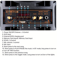 3000W Dual 16.51cm Portable Wireless PA Wireless Speaker -Wireless Speaker With Subwoofer, Wireless Speakers Loud Sound Powerful, Speaker Sound System, Karaoke Speaker System With Microphone, Remote Control, MP3/USB/SD, LED Battery Indicator Lights