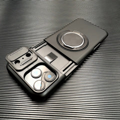 Phone Case - Luxury Armored Phone Case for Iphone 17 Pro Max Sliding Lens Cover Protection 360 Degree Rotating Bracket Card Holder Design Adsorption Car Mount Shockproof Anti Shock Protection Cover