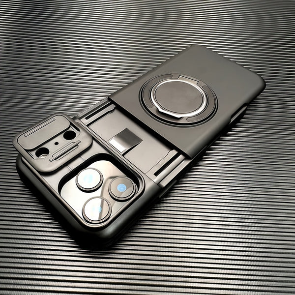 Phone Case - Luxury Armored Phone Case for Iphone 17 Pro Max Sliding Lens Cover Protection 360 Degree Rotating Bracket Card Holder Design Adsorption Car Mount Shockproof Anti Shock Protection Cover