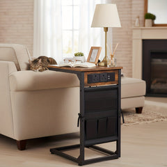 AMHANCIBLE 1pc/2pcs C-Shape Side Table Featuring a Charging Station, Bedside Table with a Storage Pouch, And a Coffee Table with a Metal Frame Suitable for Living Rooms, Bedrooms, And Offices