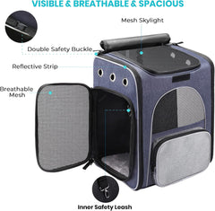 Morpilot® Cat Carrier Backpack, Foldable Pet Backpack Carrier for Cats and Small Dogs, Breathable Dog Carrier Backpack with Inner Safety Leash + Folding Dog Bowl Ideal for Hiking Traveling Outdoor Use