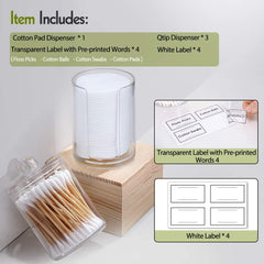 4 Pcs, Acrylic Qtip Holder Dispenser for Cotton Ball, Cotton Swab, Cotton round Pads, Floss - Clear Plastic Apothecary Jar Set for Bathroom Canister Storage Organization, Vanity Makeup Organizer