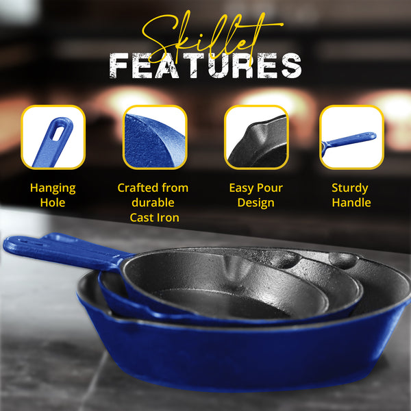 KICHLY Pre-Seasoned Cast Iron Skillet 3pcs Set - 6 Inch 8 Inch 10 Inch Cast Iron Pan