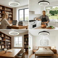 LED Ceiling Fan with Light And Remote, Ceiling Lamp with Fan, Low Profile, 6 Speeds, 3 Colors, 2 Control Modes, Fan Lamp, for Bedroom, Living Room, Dining Room, Kitchen, Office