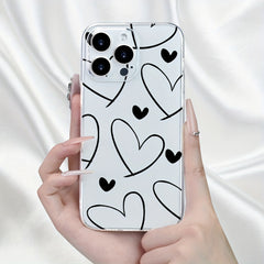 Phone Case - Clear, Straight-Edged Phone Cases Are Compatible with for Iphone 11 Through 17, Including Pro Max And Plus Versions. The Design Showcases a Prominent Heart Outlined in Lines Alongside a Solid Small Heart, Reflecting a Minimalist