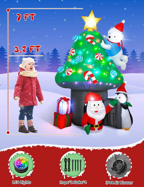 213Cm/7Ft Inflatable Mushroom House Decoration – Outdoor Inflatables with Santa, Penguin, White Bear, Blow up Yard Decor