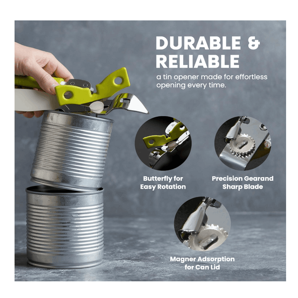 Stainless Steel Butterfly Portable Manual Can Opener - Safe, Heavy Duty Tin Opener UK with Non-Slip Handle and Easy Grip- Ideal for Kitchen