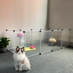 Transparent Plastic Dog Fence with Door Frame, 12-Panel Clear Plastic Dog Playpen with Door Frame, Modular Pet Fence System, Small/Medium Dog Pen with Convenient Access Gate for Indoor Use, Ideal for Home Indoor Use Like Living Room, Bedroom, 149x70x45cm