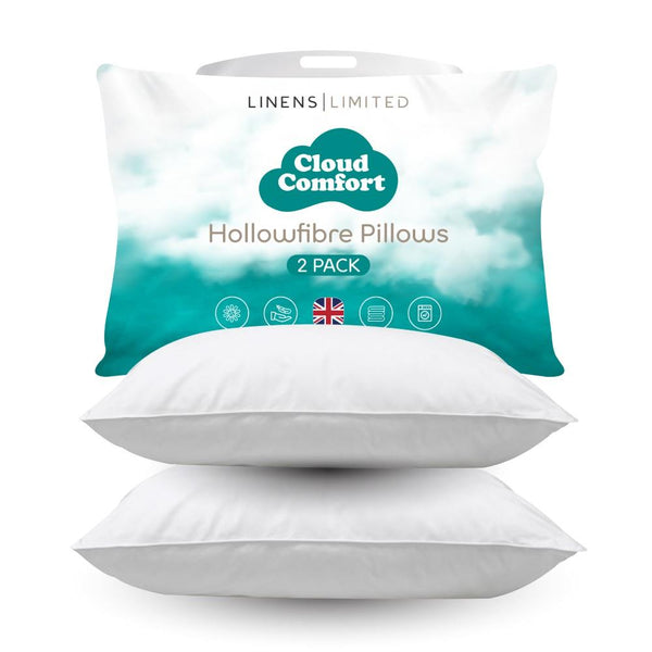 Linens Limited Soft Pillows, Made in the UK, Cloud Comfort, Soft and Firm with Orthopedic Support, Non-Allergenic Polycotton Polyester Hollowfibre, Machine Washable