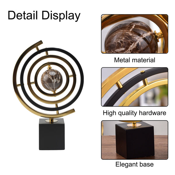 Large Modern Abstract Metal Wall/Tabletop Sculpture - Black & Golden Iron Art Decor with Sturdy Rectangular Stand, Classic Contemporary Design for Home Office Desk, Living Room, Bedroom - No Electricity Needed, Durable Statement Piece for Minimalist & Mod