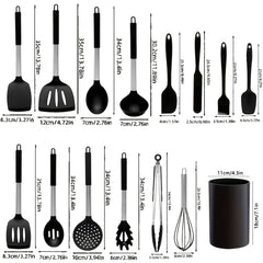 Kitchen Utensils Set Silicone & Stainless Steel Cooking Nonstick Spatula Tools