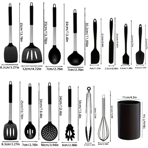 Kitchen Utensils Set Silicone & Stainless Steel Cooking Nonstick Spatula Tools