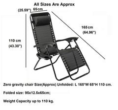 2 x Zero Gravity Reclining Garden Chair Sun Beach Lounger Recliner Outdoor Black