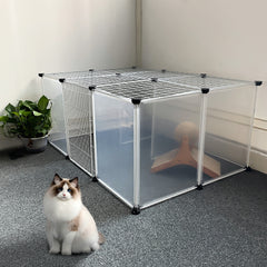 Roofed Cat Playpen System, 12/16/18 Panel Choices, Transparent Cat Enclosure with Top, Complete Kitty Condo with Top Cover, Escape-Proof Indoor Sanctuary, Top Cover Included for Small/Medium Dogs Indoor Protection & Security, Ideal for Indoor Training, Li