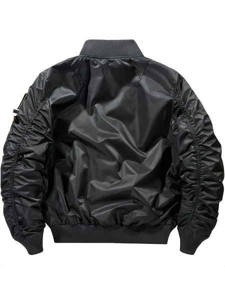 Men'S Casual Stand Collar Bomber Jacket, Chic Novelty Design Zip Up Tactical Jacket with Multi-Pocket, Fall Winter Outdoor