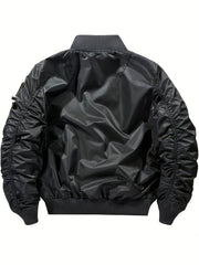 Men'S Casual Stand Collar Bomber Jacket, Chic Novelty Design Zip Up Tactical Jacket with Multi-Pocket, Fall Winter Outdoor