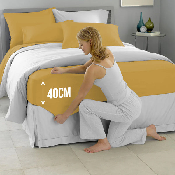 40cm Extra Deep Fitted Sheet – Solid Color Deep Pocket Sheet, Soft & Breathable Microfiber Bedding, All Seasons, Hotel-Quality, Machine Washable, Single, Double, King & Super King Sizes