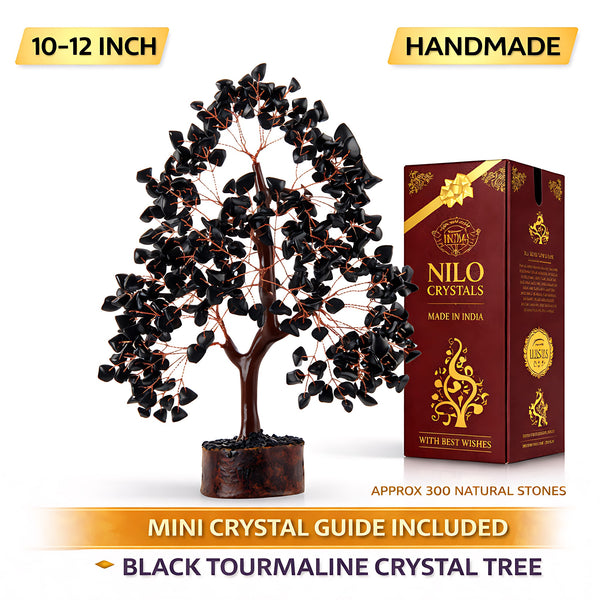Black Tourmaline Crystal Tree of Life – Natural Healing Chakra Gemstone Tree for Protection, Powerful Positive Energy & Feng Shui Home Decor, Spiritual Gift for Women (Mini Crystal Guide Included)