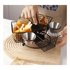 1pc Rotating French Fry Basket with Dipping Cup Compatible for French Fries, Onion Rings, Wings - Heavy-Duty Stainless Food-Contact Rotator System, Countertop/Floating Shelf Fryer Basket for & Commercial Kitchens