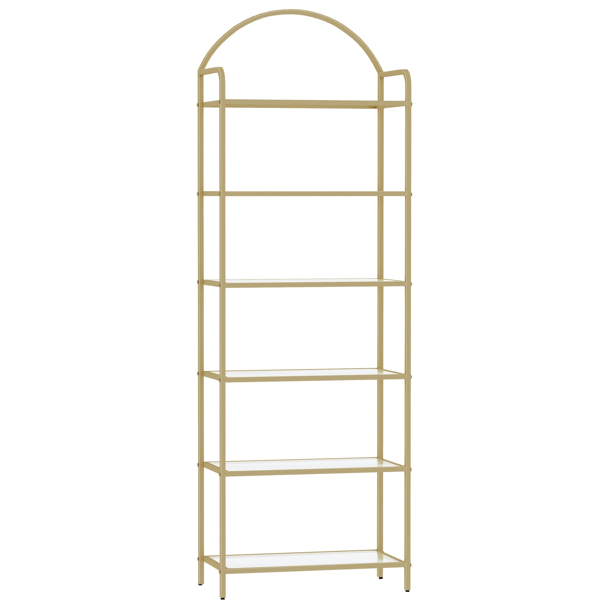 6 Tier Bookcase Bookshelf, Tempered Glass Bookshelves, Slim Shelving Unit for Bedroom, Bathroom, Home Office, Steel Frame, Golden