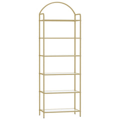 6 Tier Bookcase Bookshelf, Tempered Glass Bookshelves, Slim Shelving Unit for Bedroom, Bathroom, Home Office, Steel Frame, Golden