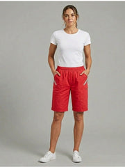Women'S Casual Elastic Waist Cargo Shorts Lightweight Summer Knee Length Shorts, Multi Pocket Outdoor Walking Shorts Comfortable Relaxed Fit Shorts for Travel Holiday and Daily Wear Breathable Soft Fabric Pull On Shorts Practical Zip Pocket Design Versati