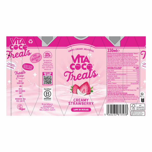 Vita Coco Treats Creamy Strawberry Coconut Water, 12 X 330Ml
