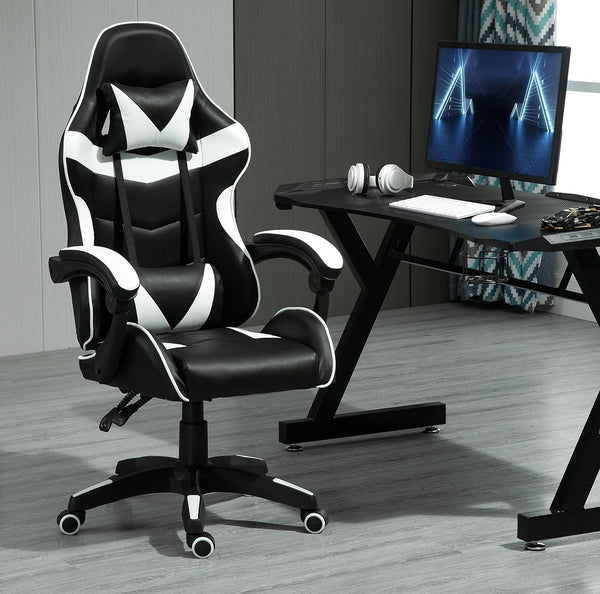 mcc direct Swivel Faux Leather Office Chair Racing Sports Gaming Tilt Computer Desk Chair with Headrest & Lumbar Cushion A