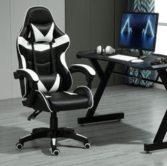 mcc direct Swivel Faux Leather Office Chair Racing Sports Gaming Tilt Computer Desk Chair with Headrest & Lumbar Cushion A