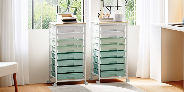 KINGRACK Heavy-Duty Rolling Storage Cart with 8 Drawers & Tabletop - Stackable Mobile Organizer Trolley, Suitable for Home, Office, Bedroom, Classroom, Space-Saving with Assembly, Tabletop Shelf for Small Spaces, Storage Drawer Units