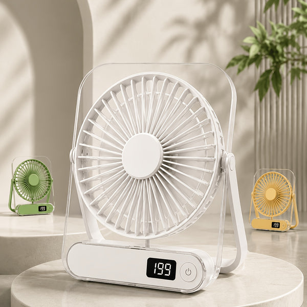 Ultra-Quiet USB Rechargeable Desk Fan with 5000Mah Battery 5 Speeds, Foldable 180° Design, Digital Power Display, Portable And Lightweight, Ideal for Home, Office, Travel, Road Trips, Outdoor Activities Strong, Refreshing Breeze Anytime
