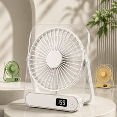 Ultra-Quiet USB Rechargeable Desk Fan with 5000Mah Battery 5 Speeds, Foldable 180° Design, Digital Power Display, Portable And Lightweight, Ideal for Home, Office, Travel, Road Trips, Outdoor Activities Strong, Refreshing Breeze Anytime