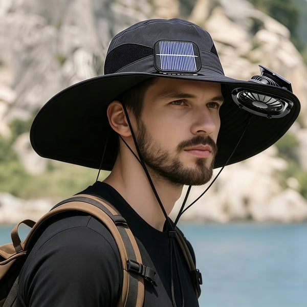 Fan Hat for Men And Women, Solar Wide Brim Sun Hat with Dual Cooling Fans, Adjustable Airflow Outdoor Hat for Summer Travel, Gardening, Hiking, Camping And Yard Work