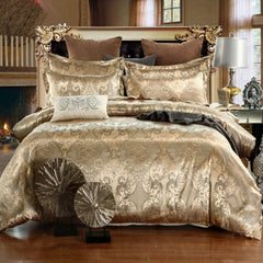 Luxury European Style Satin Jacquard Duvet Cover Three-Piece Set Single/Double/King/Super King Size, Soft Comfortable Floral Pattern Bedding Set, Machine Washable, Zipper Closure, High-Quality Quilt Cover Set for All-season Use, Bedroom, Hotel, Guest Room