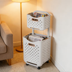 Foldable Newspaper and Magazine Holder with Wheels Multi-purpose Living Room Organisational Basket, Laundry Basket with Wheels Trolley-style Laundry Basket, Hard-wearing and Duration-proven, High Load-bearing Capacity