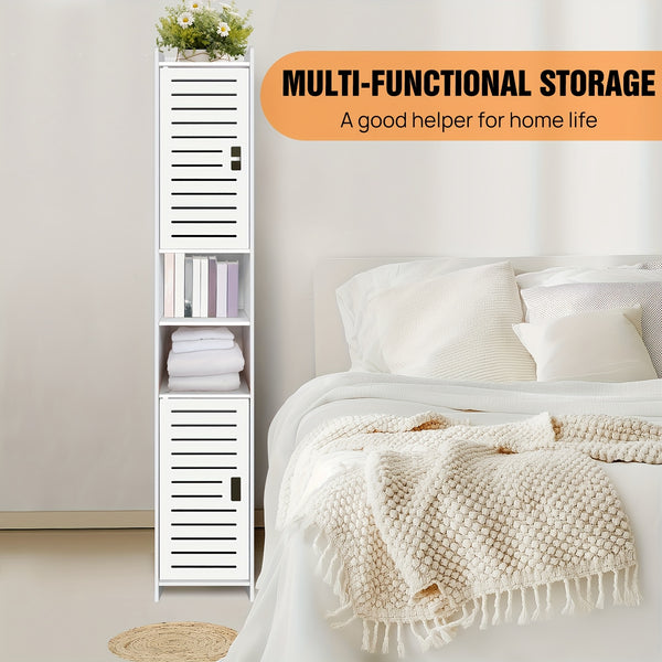 White Freestanding Tall Cabinet for The Bathroom, Featuring a 5-Tier Storage Design with 2 Doors, Ideal for Saving Space, Measuring 116CM.